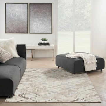 Glitz GLZ02 Modern Geometric Marble Distressed Metallic Shimmer Hi-Low Textured Soft-Touch Polyester Low Profile Short-Pile Ivory/Grey/Taupe Rug-Nourison-Rug Love - The Most Loved Rug Store